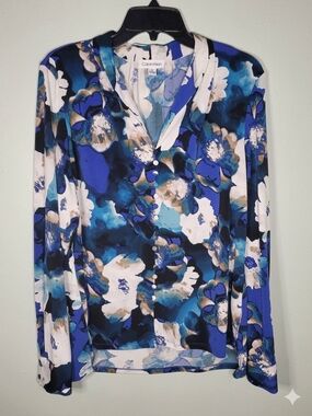 Calvin Klein Blue Floral Button-Front Women's Top